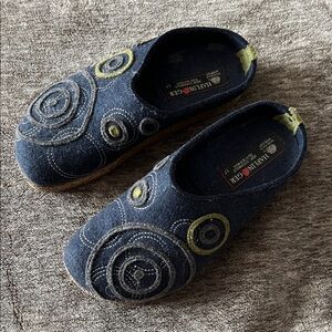 Haflinger Blue and Green Wool Clogs